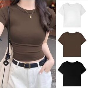 Kaos wanita Crop Top Korea cotton strech  Crop Top Korean Style Kaos Wanita Atasan wanita Crop