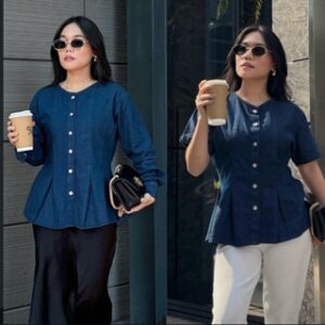 PAMELA TOP | Atasan Denim Premium | Atasan Lengan Panjang | Flare top | Kemeja Denim Wanita