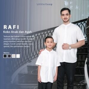 Little Coop – Rafi Koko Couple Ayah Anak Bordir Kurta Kerah Changi Collarless Lengan Pendek Dewasa & Anak usia 4-15 Tahun