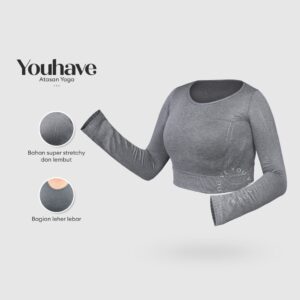 YouHave ( You’ve ) Atasan Olahrga Pakaian Olahraga Crop Top Croptop Lengan Panjang Sport Bra Senam Aerobik Zumba Yoga Gym Fitness Sportwear Set Wanita Perempuan Padel Paddle Y00004A