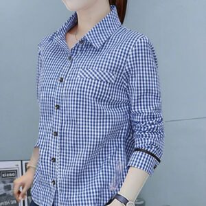 Blouse motif Vichy/atasan/kemeja wanita kancing modern kekinian katun lembut