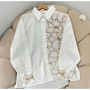 Luisa Shirt | Atasan Kemeja Wanita Bordir Premium | Kemeja Wanita Aesthetic Earth Tone | Atasan Kemeja Wanita Formal Casual Panjang Basic Oversize