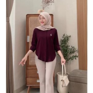 Kemeja Wanita Rayon Twill Atasan Bordir Lengan 7/8 Terbaru