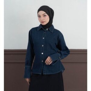 ORVEA Julia Blouse Top Fitted Denim Premium l Blouse Denim Wanita Fit Body | Modest Casual Look
