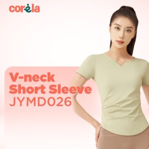 Corela V-neck Short Sleeve Kaos Olahraga Wanita Atasan Sporty Gym Yoga Fitness Training Sportwear JYMD026