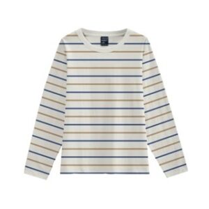 SECONDLY.ID Kaos Salur Lengan Panjang Wanita Tshirt Women Three Tone Medium Stripe Cotton 24s