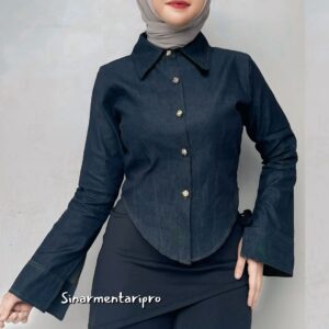 SMPRO – KEMEJA OVAL JEANS Wanita Kemeja Whispie Kancing Bunga Baju Atasan Wanita Jeans Tangan Panjang