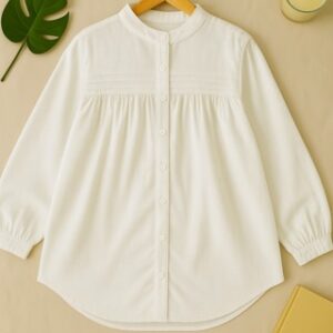 LAURA BLOUSE KOREA RUFFLE ATASAN KEMEJA PUTIH WANITA BAHAN POLO LINEN