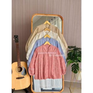 Tifana Blouse Linen Rami Atasan Kemeja Adem Bordir