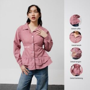 Neva Style – Fumi Blouse Motif Kotak Kotak / Atasan Wanita Ruffle Korean Style / Kemeja Top Fit Body