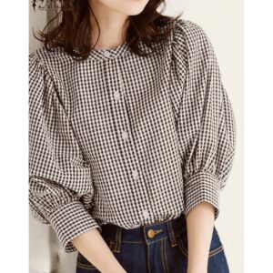 Blouse motif puffy//Atasan//Kemeja Wanita Modern Kancing Kekinian Katun Lembut Casual