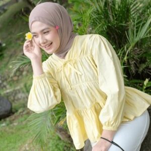 Mireya Blouse Kerut Dada Lengan Panjang Bahan Rayon twill Atasan Wanita Terbaru kekinian