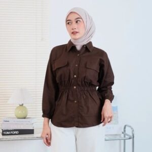 Atasan Wanita Kemeja Pocket Button Katun
