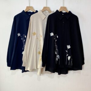 Numa Shirt LD 120 Kemeja Basic Polos Bordir Linen Oversize Atasan Wanita Jumbo