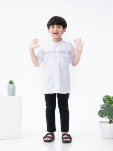 LOA STUDIOS – Baju Koko Kemeja Anak Bordir Lengan Pendek Putih – Ashan Kids