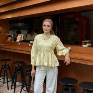Pamela Shired Blouse Kerut Wanita Korean Lengan Panjang Casual Kekinian