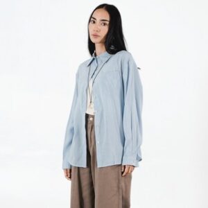 This Is April Matea Top Kemeja Wanita Lengan Panjang Basic Outfit Blue dan Ivory