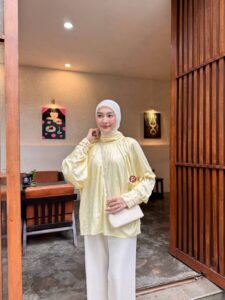 Rachel Kemeja Blouse Atasan Batwing Wanita Wanita Panjang Rayon Twill Kekinian