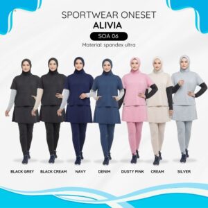 Alivia House – Sportwear Oneset Alivia SOA06 – Setelan Olahraga Wanita – Baju Olahraga Kaos Muslimah – Setelan Senam Sepeda Lari Jogging