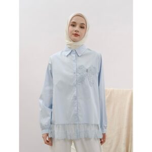 Emeraude | Leonie Kemeja Pita Renda Wanita / Atasan Kemeja Wanita Muslim Dewasa / Atasan Kemeja Wanita Lace Pita Renda Jumbo