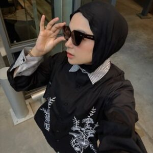 Azkia Top Kemeja Wanita Bordir Elegan Atasan Oversize Cewek Rayon Basic