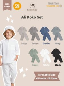 Nadokido Ali Koko Set / Baju Kemeja Kemko Setelan Atasan Muslim Lebaran Anak Bayi Laki-Laki ( 6 Bulan – 10 Tahun )