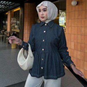 Shilvia Blouse Fitted Denim Premium/Kemeja Jeans Wanita Jumbo