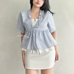 KIYANA Cirebon Cloth – Kinara Stripe Blouse / Korean Blouse Garis Garis / Atasan Korea Lucu / Atasan Wanita Lucu / Atasan Wanita Cantik