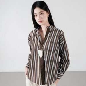 This Is April Blanca Top Atasan Kemeja Wanita Lengan Panjang Premium Stylish Workwear Outfit Dark Brown