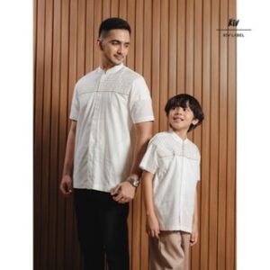 KIV Baju Kemeja Koko Couple Ayah Anak Muslim Katun Bordir Putih Biru KSC 2224 KKL 2224