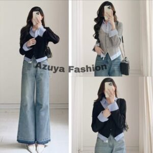 AZUYA – KEMEJA BLUS YUKI KOMBINASI 2 WARNA |KEMEJA CROP WANITA CARDYGAN CROP WANITA  CROP TOP WANITA