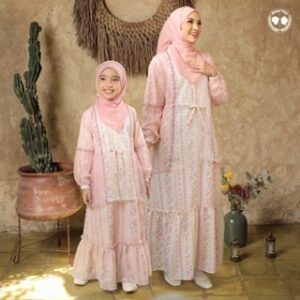 MARVES Dania Gamis Sarimbit Baju Muslim Couple Ibu Anak Perempuan Free Pashmina Bahan Shakilla