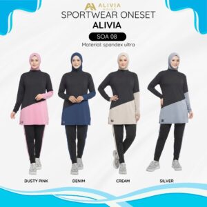 Alivia House – Sportwear Oneset Alivia SOA08 – Setelan Olahraga Wanita – Baju Olahraga Kaos Muslimah – Setelan Senam Sepeda Lari Jogging