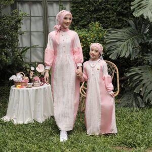MARVES Annisa Gamis Sarimbit Baju Muslim Couple Ibu Anak Perempuan Free Pashmina Bahan Shakilla
