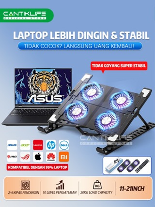 Cantiklife Stand Pendingin Laptop Profesional Untuk Kerja Belajar Kantor Support Gaming Cooling Pad Laptop 2/4 Kipas  Lipat Portabel  10 Level Adjustable  Kuat Stabil 11–21 Inch