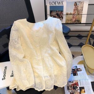 EMITA BLOOM kemeja blouse wanita elegan dan modis baju atasan kemeja blouse wanita lucu kekinian crop top lengan panjang cream polos kaos wanita lengan panjang korean style terbaru 2026