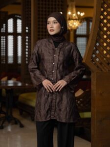 Mayoutfit Evorya Tunic | Tunik Emboss Wanita Baju Kurung Malaysia Raya Melayu Lebaran Kondangan Outfit