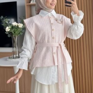 Outfitted Vest Set Kemeja Wanita Kekinian Rompi Atasan Blouse Korean Style Elegan Casual Outer