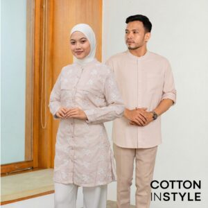 COTTON INSTYLE – Aurora Sarimbit Couple | Dress Layer Tali Wanita & Koko Pria Modern | Outfit Ramadhan Lebaran 2026