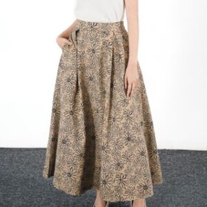 This Is April Isadora Skirt Rok Midi Wanita A-Line Floral Stylish Travel Friendly Outfit Brown Dan Ivory (RESTOCK)