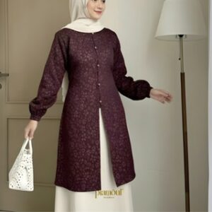 PIAMOUR Tunik Raya Baju Lebaran Wanita 2026 Kekinian Fukuro Embos Jacquard Atasan Wanita Muslimah Elegan Kondangan