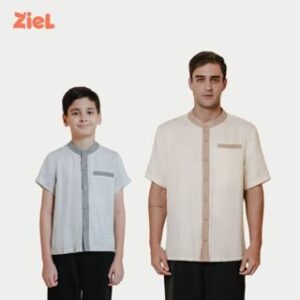 ZIEL KIDS – Arsyad Koko Baju Lebaran Keluarga 2026 Atasan Kemeja Muslim Katun Premium Couple Ayah dan Anak Laki – Laki