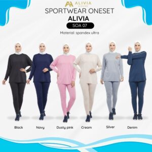 Alivia House – Sportwear Oneset Alivia SOA07 – Setelan Olahraga Wanita – Baju Olahraga Kaos Muslimah – Setelan Senam Sepeda Lari Jogging