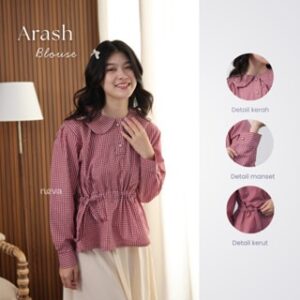 Neva Style – Arash Blouse Ruffle Motif Kotak – Kotak / Blouse Wanita Lengan Panjang / Atasan Cewek Casual Modis Fashionable Outfit Simple dan Kekinian