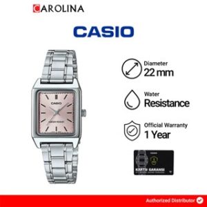 Jam Tangan Wanita Casio General LTP-V007D-4E Tank Pink Dial Stainless Steel Strap