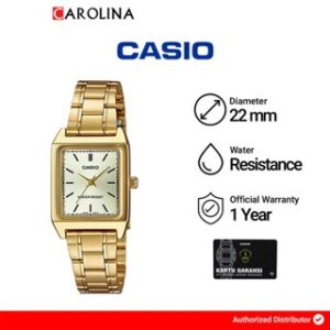 Jam Tangan Wanita Casio General LTP-V007G-9E Tank White Dial Gold Stainless Steel Band